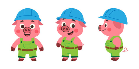 Farmer Pig Character on White Background