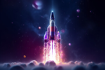 Obraz premium 3D rendering of a rocket flying in the sky