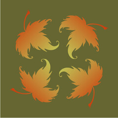 Fototapeta premium Four fiery leaves swirl outward in balanced symmetry, glowing with warm orange-gold gradients that evoke motion, transition, and the gentle drift of fall winds.