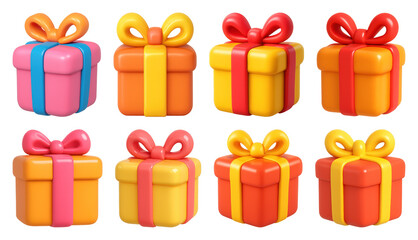 PNG Colorful 3D gift boxes illustration, element set on transparent background