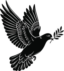 Flying Dove with Olive Branch Silhouette