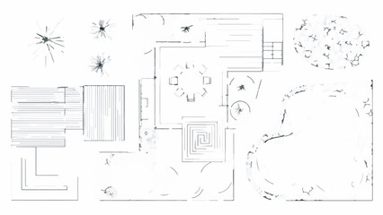 Vector Top View Architectural Plan of Modern House Patio and Landscape Design Isolated