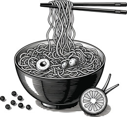 Bowl of Noodles with Chopsticks Vector