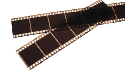 Vintage film strip with empty frames isolated on transparent background