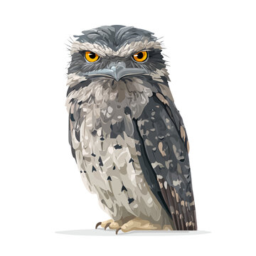 2D flat vector graphic of a Potoo in icon style, isolated on white background