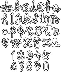 Alphabet and numbers set in balloon or rope twist style