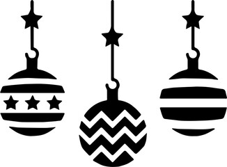 Set of hanging Christmas baubles silhouettes with decorative patterns.
