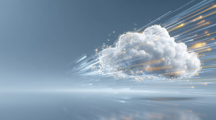 3D Illustration of a Cloud with Dynamic Speed Lines Representing Technology and Fast Data Transfer Concept