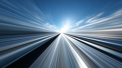 Abstract Motion Blur with Dynamic Lines Leading Towards Bright Horizon Under Clear Blue Sky