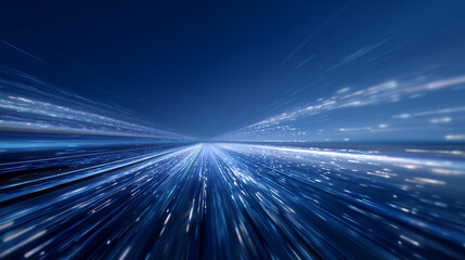 Dynamic blue abstract background with light streaks representing speed and motion in a digital environment