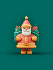 Colorful 3D Santa Claus Character with Christmas Gifts, Fun and Cheerful Holiday Decoration