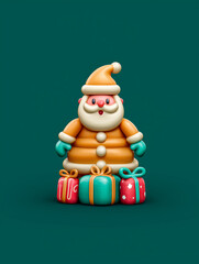 Colorful cartoon Santa Claus figure with gifts on green background for festive holiday decoration