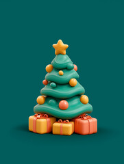 Colorful Christmas Tree with Gifts in Artistic Style for Holiday Celebrations and Seasonal Decor