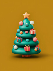 Colorful Christmas Tree with Ornaments and Gifts on Golden Background for Festive Celebrations