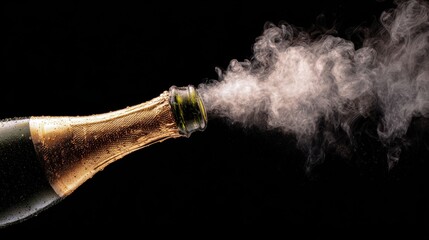 Champagne bottle opening with vapor