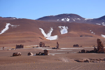 The rock formations of Monjes De La Pacana, Salar de Tara, Chile