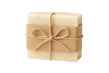 Handmade soap bar wrapped in brown kraft paper with twine bow