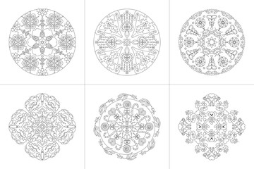 Mandalas. Christmas Theme. Coloring pages. Vector illustration. Set No. 4.