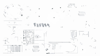 Sparse Abstract Vector Architectural Plans and Technical Drawings on White Background