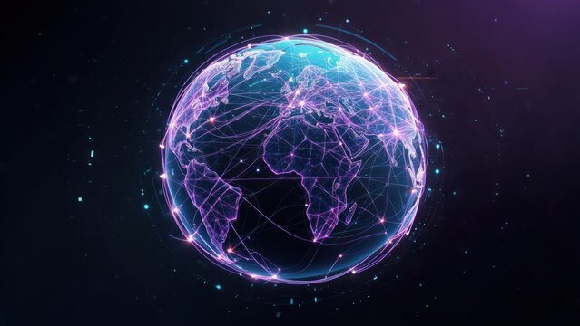 Digital globe with interconnected lines, representing global network and data flow - Powered by Adobe