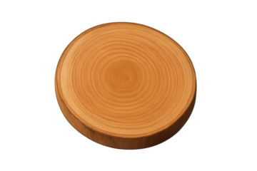 Circular wooden log slice with visible growth rings and smooth edge