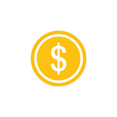 Fototapeta premium Minimal Flat Yellow Dollar Coin Icon for Finance and Currency