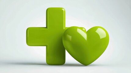 Obraz premium Bright green medical cross with heart symbol in a clean white setting