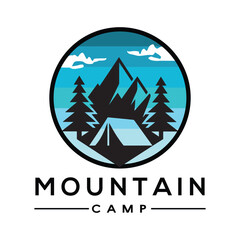 mountain camp vector silhouette clip art logo design illustration. abstract hill camp icon collections