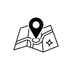 Minimal Map with Location Pin Icon Black Line Map Marker Vector