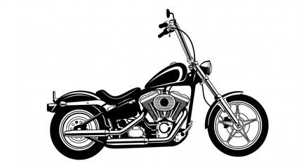 Classic Custom Chopper Motorcycle Black and White Vector Illustration
