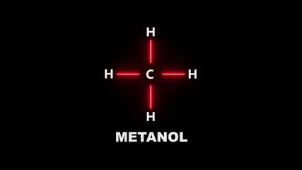 neon Methanol Molecule Structure on black Background. glowing Methanol formula of Strychnine. Methanol Molecular Symbol icon Animation. Methanol Molecule Structure icon.