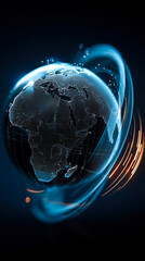 Mystical globe spinning with vibrant light trails over Africa's silhouette at night