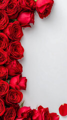 Vibrant red roses arranged elegantly on a soft white background for romantic occasions