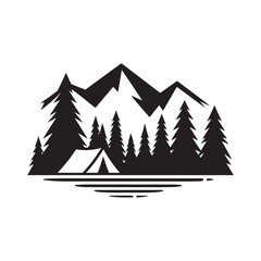 Fototapeta premium mountain camp vector silhouette clip art logo design illustration. abstract hill camp icon collections
