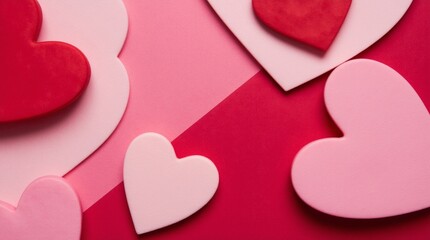 Obraz premium Soft Valentine’s Day pastel composition with minimalistic hearts, gentle cinematic lighting and clean layout, perfect for romantic, holiday, and commercial design projects.