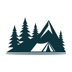 Obraz premium mountain camp vector silhouette clip art logo design illustration. abstract hill camp icon collections