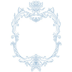 Elegant Blue Baroque Floral Frame with Ornate Vintage Scrollwork and Decorative Curved Embellishments for Classic Designs