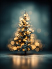 Fototapeta premium Elegant Christmas Tree with Golden Lights and Cinematic Bokeh