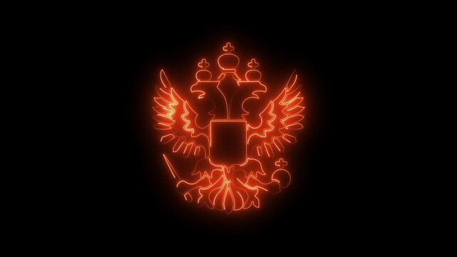 Glowing neon coat-of-arms icon animation on the transparent background. 4K video motion graphic animation