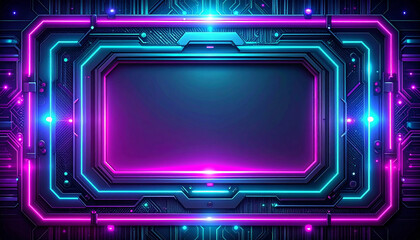 Obraz premium サイバーパンクフレーム・多層構造のネオンピンクとブルー背景