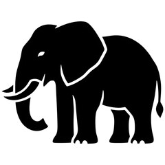 Obraz premium Black flat silhouette logo of an elephant, strong geometric shapes, simplified trunk and ears, modern minimalist design