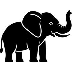 Obraz premium Black flat silhouette logo of an elephant, strong geometric shapes, simplified trunk and ears, modern minimalist design