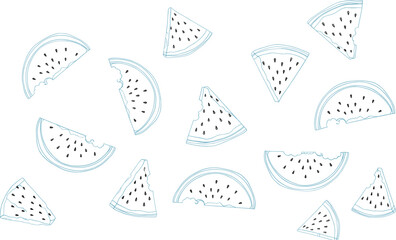 Hand drawn watermelon slices seamless pattern in outline sketch style ideal for wallpaper fabric and packaging use