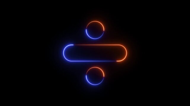 Neon division icon animation. Glowing mathematics calculating sign symbol motion. representing digital math icon 4k video footage.