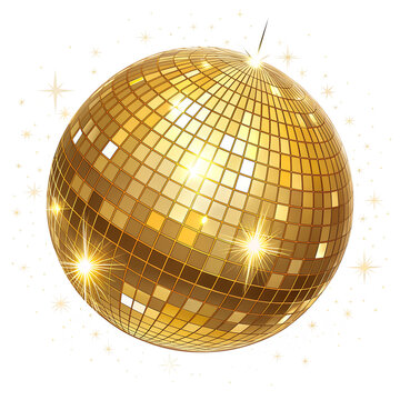 Golden Disco Ball with Bright Light and Sparkling Stars