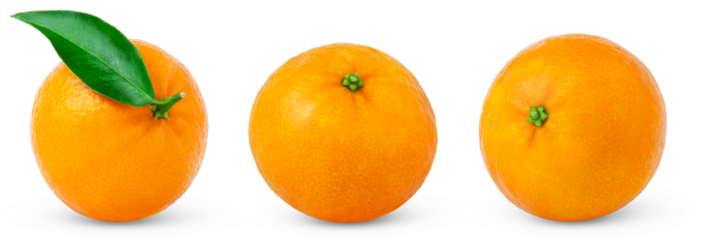 Set of ripe tangerines isolated on a white background with shadow. Ripe mandarin, tangerine or clementine with green leaf set.