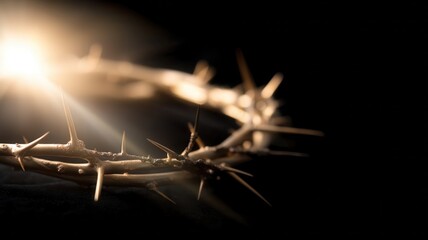 Crown of thorns symbolizing suffering, sacrifice, and easter resurrection of jesus christ on a dark background