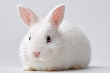 Fototapeta premium Calm white bunny isolation: close-up portrait with soft lighting