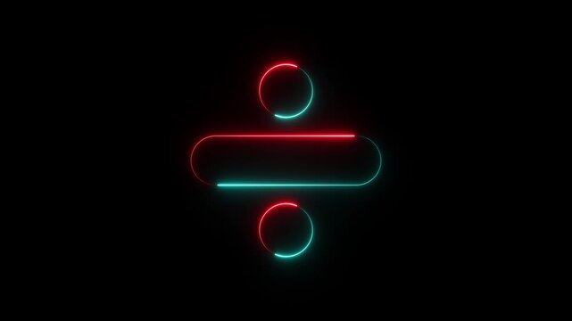 Neon division icon animation. Glowing mathematics calculating sign symbol motion. representing digital math icon 4k video footage.