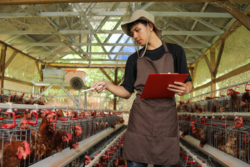 Farmer Inspecting Chickens in Modern Coop
